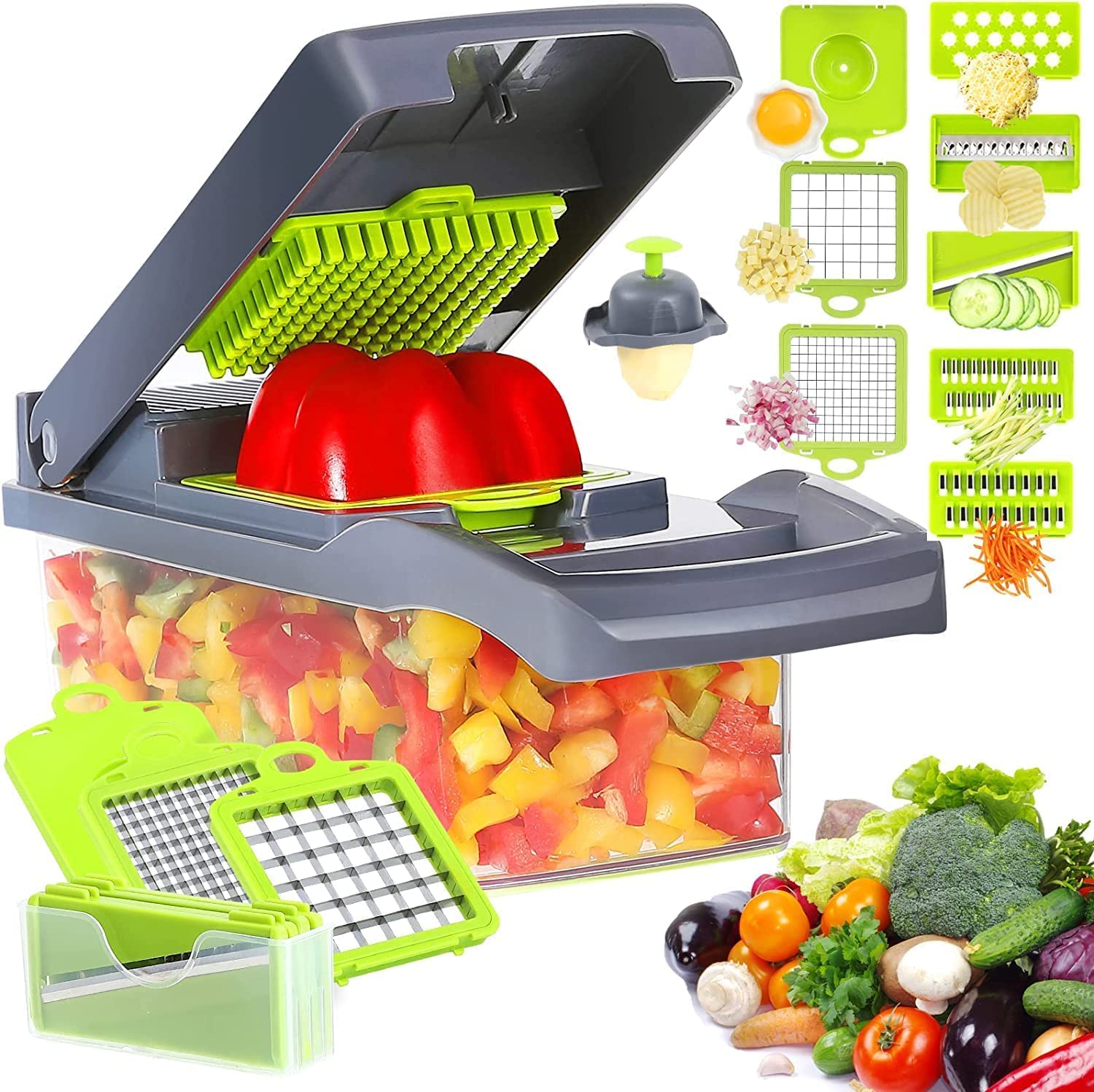 Vegetable Chopper 12 in 1 Slicer Dicer Food Chopper for Kitchen, Onion Fruits & Vegetable Cutter, Cheese Grater Shredder, Mandoline Slicer Veggie Chopper with Egg Separator & Storage Container