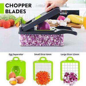 Vegetable Chopper 12 in 1 Slicer Dicer Food Chopper for Kitchen, Onion Fruits & Vegetable Cutter, Cheese Grater Shredder, Mandoline Slicer Veggie Chopper with Egg Separator & Storage Container