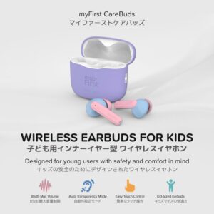 myFirst 2024 New Wireless Earbuds for Kids CareBuds Bluetooth Earbuds with 85db Volume Limit Anti-Lost Strip Suitable for Kids Adults with Multiple Ear Tips (Cotton Candy Mix)