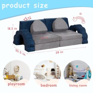 Annualring Modular Kids Play Couch 10 Pcs,Toddler Play Foam Sofa Fold Out Play Set with Flower Shape Fortplay Bedroom and Playroom Furniture,Convertible Sofa for Creative Boy Girl