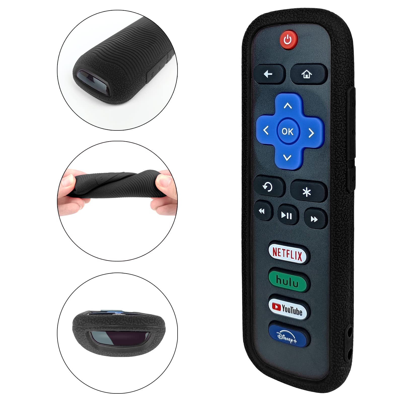 Protective Cover for Roku Remote - Environmentally Friendly Silicone Material, Drop-Proof, Dust-Proof, Washable, Compatible with Most Models of Roku Voice Remote Skin, Roku TV Remote Case (Black)