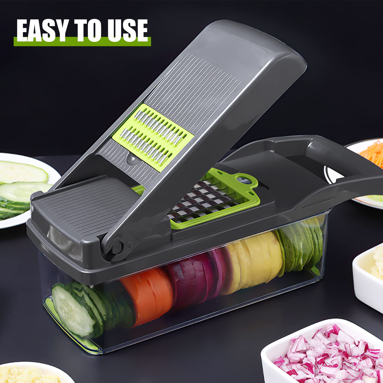 Vegetable Chopper, Upgraded Onion Chopper, 13 in 1 Kitchen Professional Mandoline Slicer Professional Mandoline Slicer with 7 Blades for Potato, Tomato, Veggie