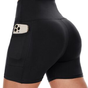 CAMPSNAIL Biker Shorts Women with Pockets - 5" High Waisted Workout Spandex Tummy Control Gym Running Athletic Yoga Shorts