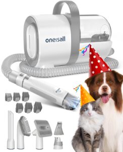 oneisall dog hair vacuum & dog grooming kit, pet grooming vacuum with pet clipper nail grinder, 1.5l dust cup dog brush vacuum with 7 pet grooming tools for shedding pet hair, home cleaning