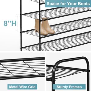 AOODA 4 Tier Long Metal Shoe Rack for Closet Wide Stackable Shoe Organizer for Entryway, Bedroom, Floor, Holds 30 Pairs Men Sneakers Large Shoe Storage Shelf with Wire Grid, Black