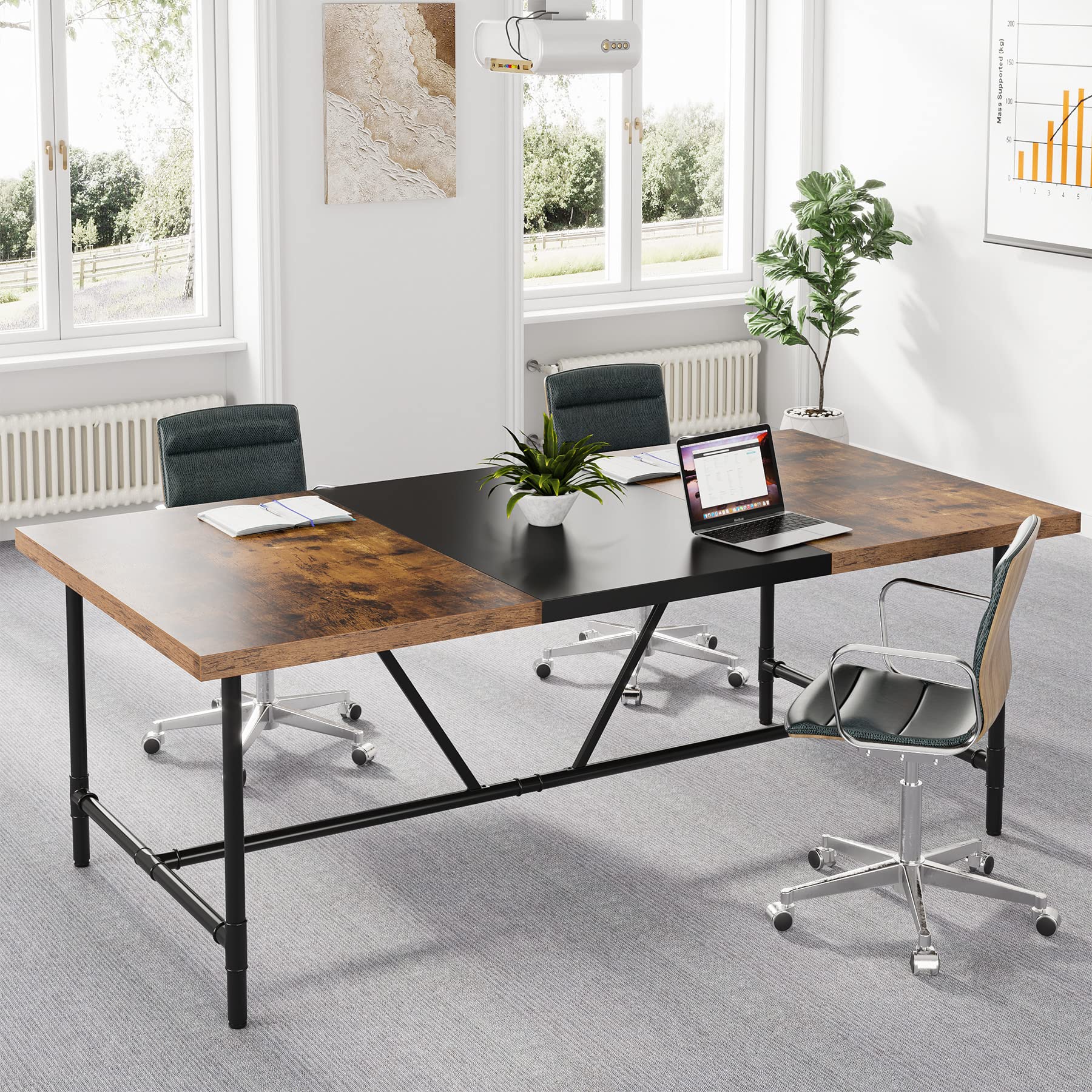 LITTLE TREE 6FT Conference Table 70.8L x 31.5W inch Meeting Table Conference Room Tables Modern Rectangular Seminar Training Table for Office, Brown