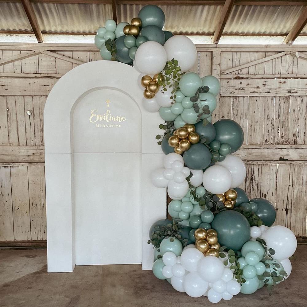 136PCS Dusty Green Blue Balloon Garland Arch Kit Green Ash Mist Green Blue Haze Fog Blue Sand White Gold Balloons for Boho Baby Bridal Shower Wedding Birthday Party Decorations