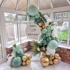 136PCS Dusty Green Blue Balloon Garland Arch Kit Green Ash Mist Green Blue Haze Fog Blue Sand White Gold Balloons for Boho Baby Bridal Shower Wedding Birthday Party Decorations