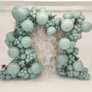 136PCS Dusty Green Blue Balloon Garland Arch Kit Green Ash Mist Green Blue Haze Fog Blue Sand White Gold Balloons for Boho Baby Bridal Shower Wedding Birthday Party Decorations