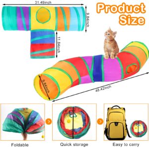 Wettarn 22 Pieces Cat Toys Set, with 2 Collapsible Cat Tunnels for Indoor Cats and 20 Kitten Toys Cat Tubes and Tunnels Interactive Cat Feather Toy Mouse Crinkle Balls for Cats Puppies (Colorful)