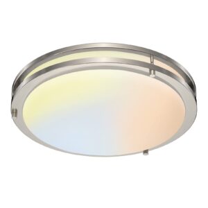 13 inch ceiling light fixture, dimmable led flush mount ceiling light for kitchen, bedroom, bathroom, hallway, 2700k/3000k/4000k/5000k/6500k color adjustbale, 24w 1600lm, brushed nickel, etl listed