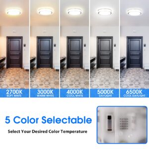 13 inch Ceiling Light Fixture, Dimmable LED Flush Mount Ceiling Light for Kitchen, Bedroom, Bathroom, Hallway, 2700K/3000K/4000K/5000K/6500K Color Adjustbale, 24W 1600LM, Brushed Nickel, ETL Listed