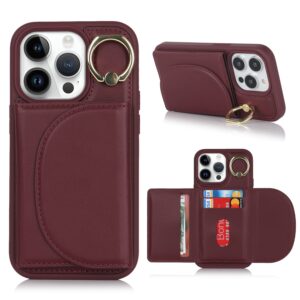 lipvina for iphone 12 pro max/13 pro max case with card holder - credit card slot,rfid blocking,360°rotating ring kickstand and pu leather wallet cover for women(wine red)