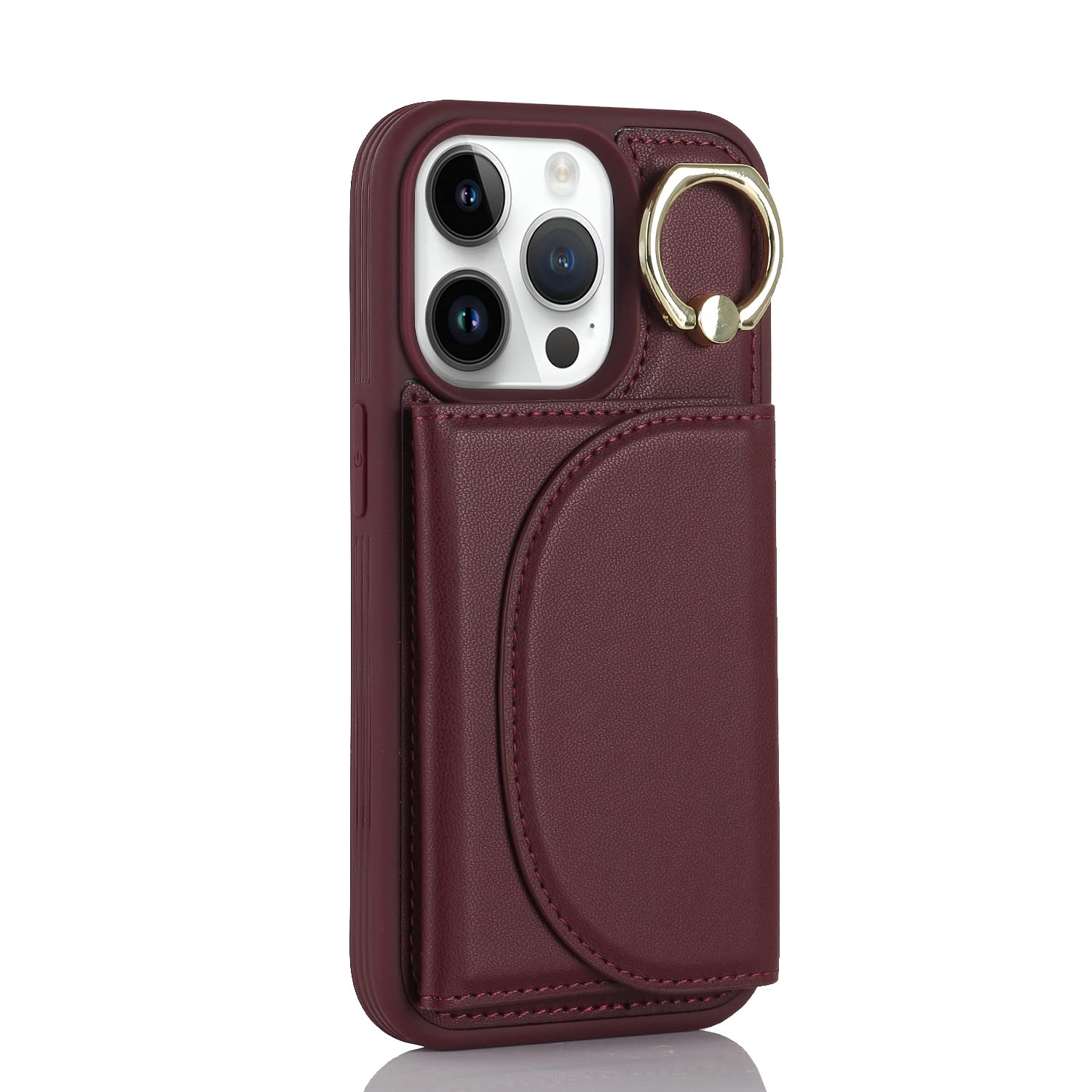 Lipvina for iPhone 12 Pro Max/13 Pro Max Case with Card Holder - Credit Card Slot,RFID Blocking,360°Rotating Ring Kickstand and PU Leather Wallet Cover for Women(Wine Red)