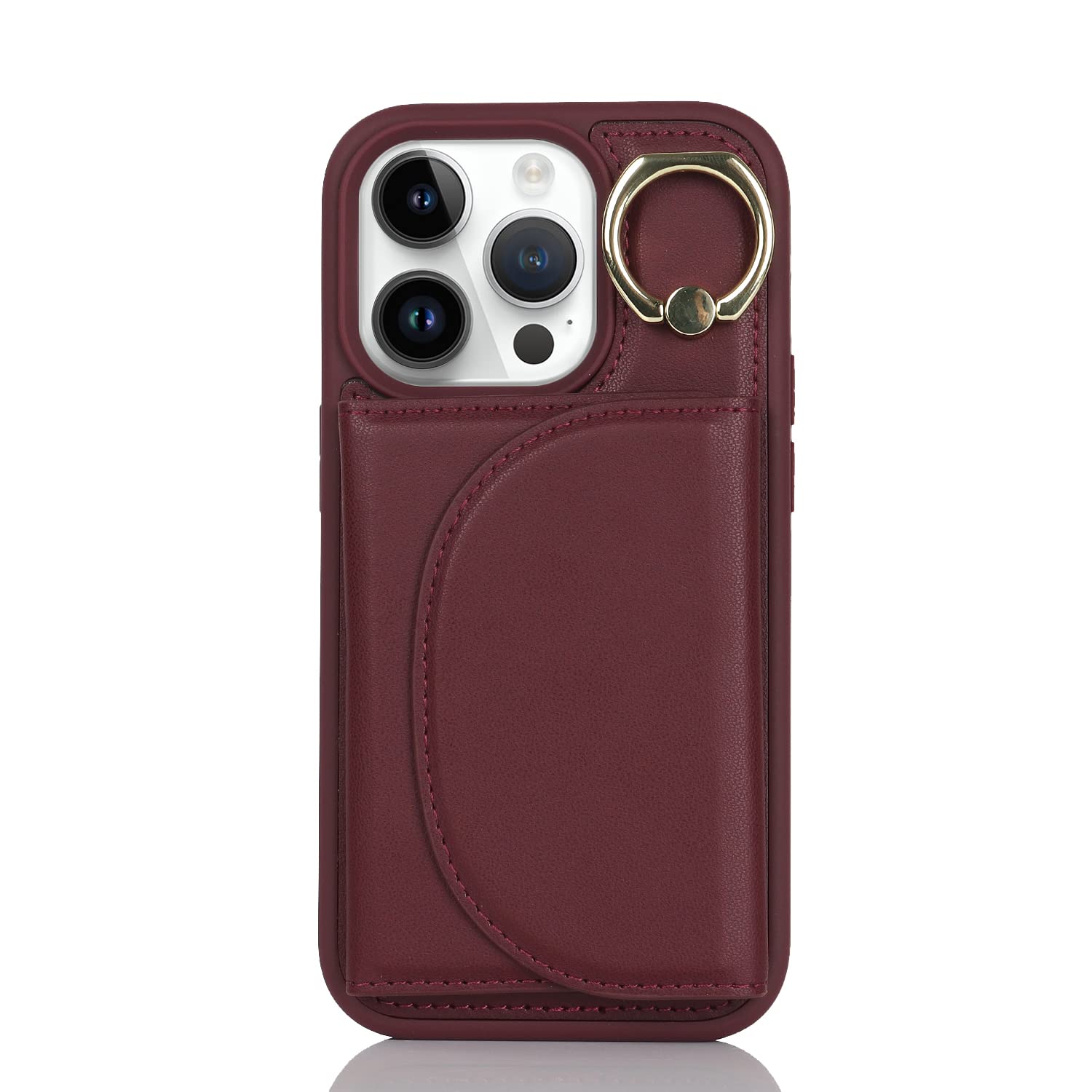 Lipvina for iPhone 12 Pro Max/13 Pro Max Case with Card Holder - Credit Card Slot,RFID Blocking,360°Rotating Ring Kickstand and PU Leather Wallet Cover for Women(Wine Red)