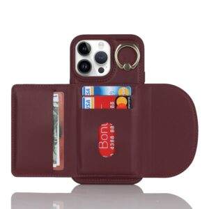 Lipvina for iPhone 12 Pro Max/13 Pro Max Case with Card Holder - Credit Card Slot,RFID Blocking,360°Rotating Ring Kickstand and PU Leather Wallet Cover for Women(Wine Red)