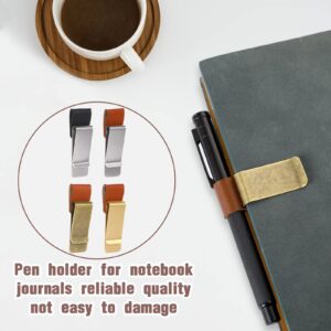 Leather Pen Holder Clip for Notebook,4 Pcs Vintage Pen Loop Clip Stainless Steel Pen Loop Holder PU Leather Pen Clip Pen Sleeve for Notebooks, Journals, Planner, Fit Most Pen Size