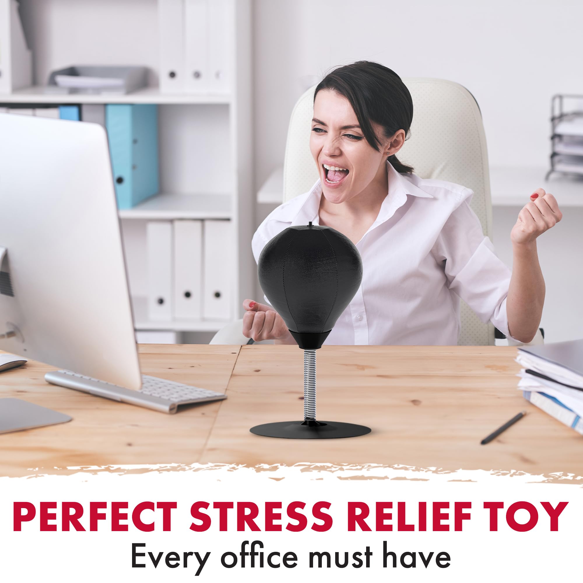 GLACIAL Stress Relief Desktop Punching Bag I Comes with Desk Clamp and Extra Strong Suction Cup I Black