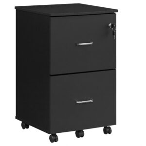 vasagle 2-drawer file cabinet, locking wood filing cabinet for home office, small rolling file cabinet, printer stand, for a4, letter-size files, hanging file folders, modern, black ulcd027t16v2