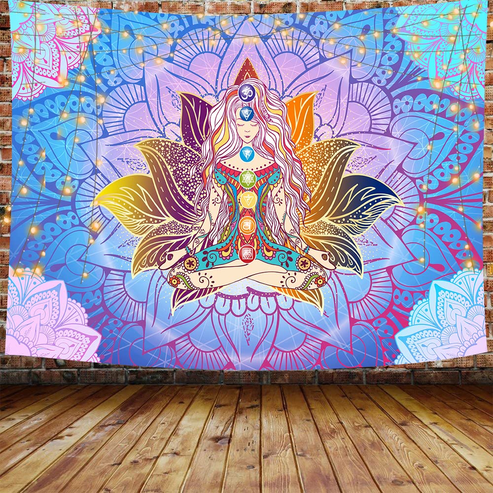 GOFRID Seven Chakra Meditation Tapestry 59x35IN Chakra Tapestry Bohemian Mandala Yoga Meditation Tapestry Seven Chakra Wall Art Modern Living Room Decoration Tapestry GOF001