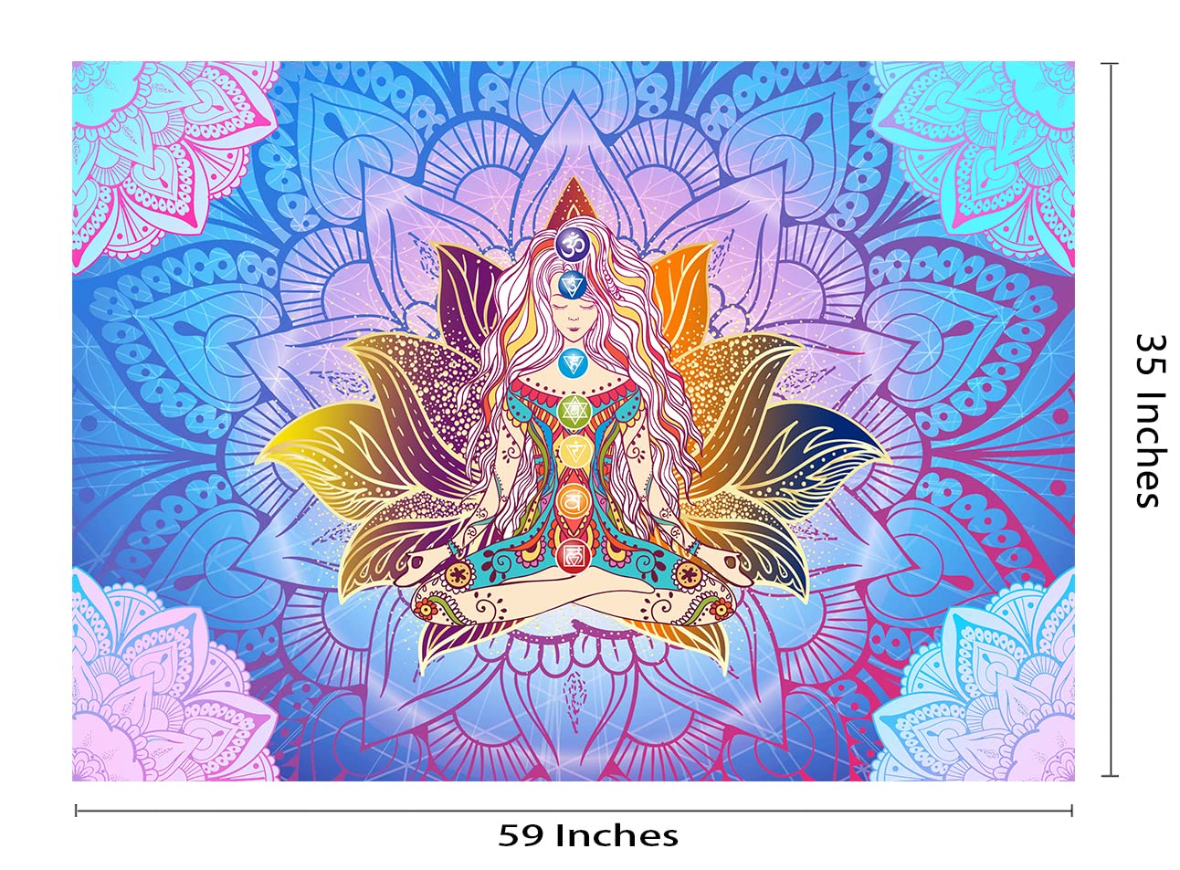 GOFRID Seven Chakra Meditation Tapestry 59x35IN Chakra Tapestry Bohemian Mandala Yoga Meditation Tapestry Seven Chakra Wall Art Modern Living Room Decoration Tapestry GOF001