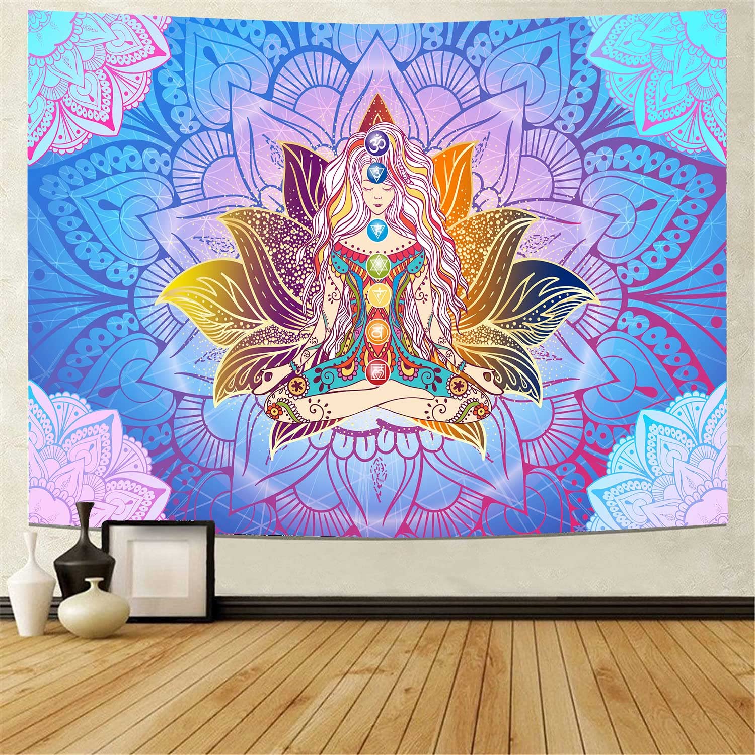 GOFRID Seven Chakra Meditation Tapestry 59x35IN Chakra Tapestry Bohemian Mandala Yoga Meditation Tapestry Seven Chakra Wall Art Modern Living Room Decoration Tapestry GOF001