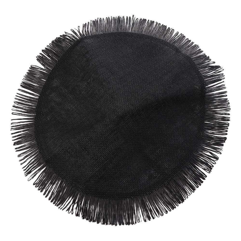 Cup Pad Placemat,Jute Simple Insulation Pad Heat Insulation Non-Slip Boho Coaster Environmental Tassel Table Mat(Black)