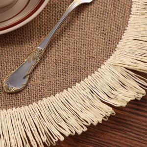 Cup Pad Placemat,Jute Simple Insulation Pad Heat Insulation Non-Slip Boho Coaster Environmental Tassel Table Mat(Black)