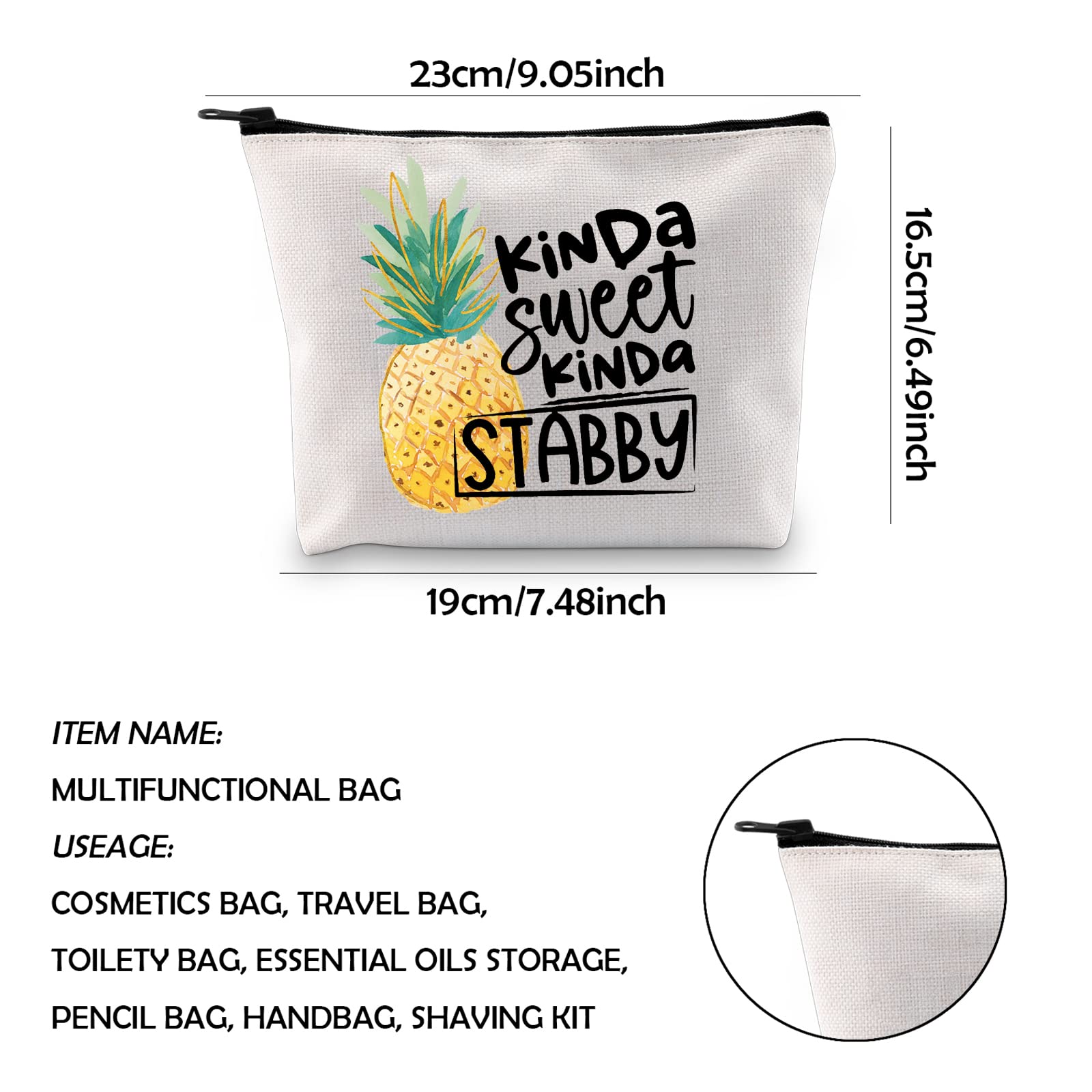 WCGXKO Kinda Gift Kinda Sweet Kinda Stabby Pineapple Zipper Pouch Makeup Bag (KINDA STABBY)