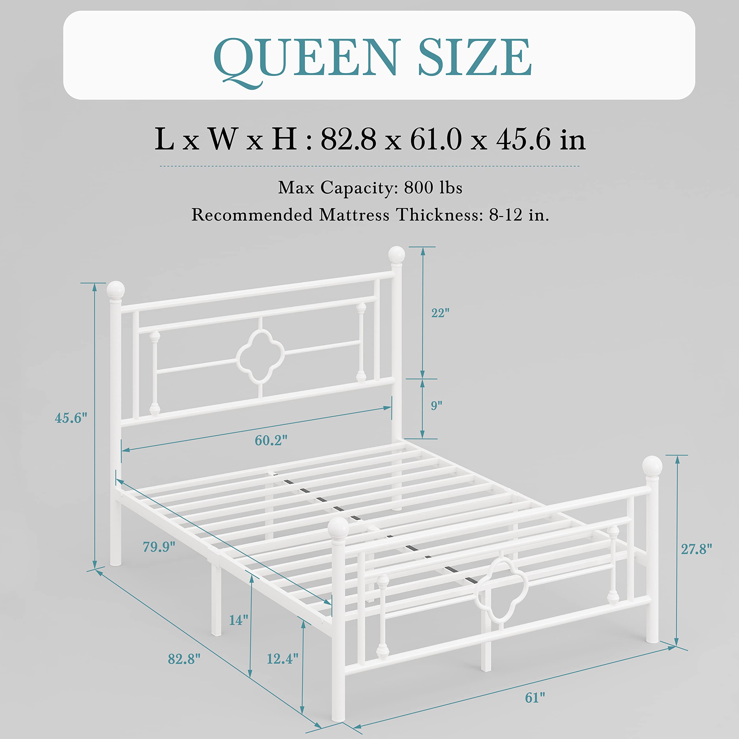 HOOMIC 14 Inch Queen Size Metal Platform Bed Frame, Vintage Victorian Style, Wrought Iron Headboard and Footboard/Mattress Foundation for Storage/No Box Spring Required/Easy Assembly/White