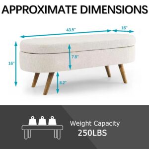 ECLYL Oval Storage Bench 43.5" Linen Fabric Upholstered Entryway Bench with Solid Wood Legs Ottoman Bench Indoor Bench for Living Room/Bedroom/End of Bed/Entryway (Beige)