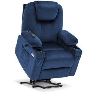 mcombo medium power lift recliner chair sofa with massage and heat for elderly, 3 positions, cup holders, and usb ports, 2 side pockets, fabric 7040 (medium, yale blue)