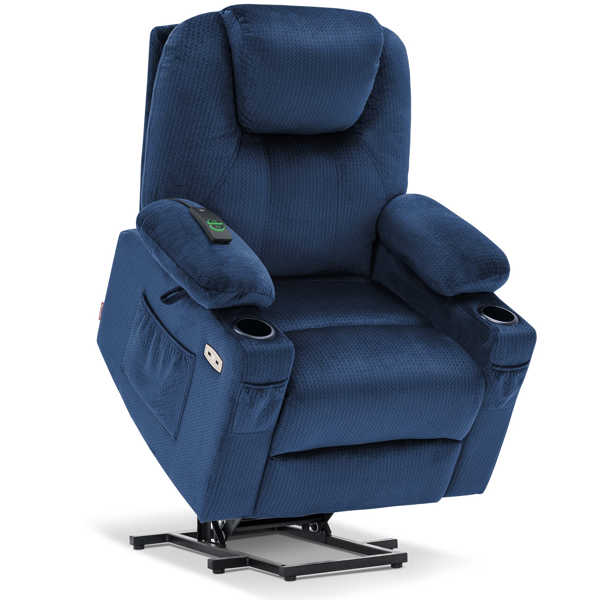 MCombo Medium Power Lift Recliner Chair Sofa with Massage and Heat for Elderly, 3 Positions, Cup Holders, and USB Ports, 2 Side Pockets, Fabric 7040 (Medium, Yale Blue)