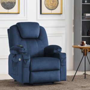 MCombo Medium Power Lift Recliner Chair Sofa with Massage and Heat for Elderly, 3 Positions, Cup Holders, and USB Ports, 2 Side Pockets, Fabric 7040 (Medium, Yale Blue)