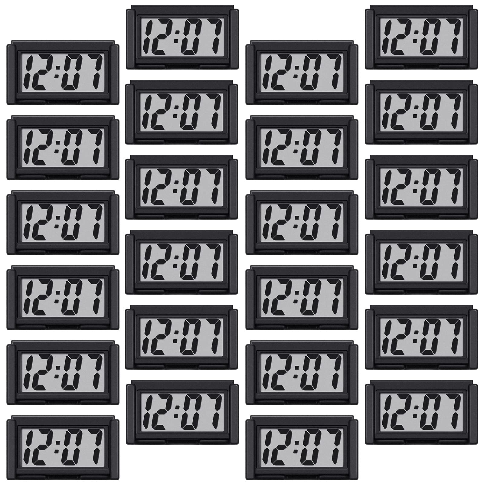 Frienda 24 Pieces Mini Digital Clock Small Magnetic Clock Car Dashboard Clock Stick on Clock Self Adhesive Bracket Digital Clock Battery Operated (Black)