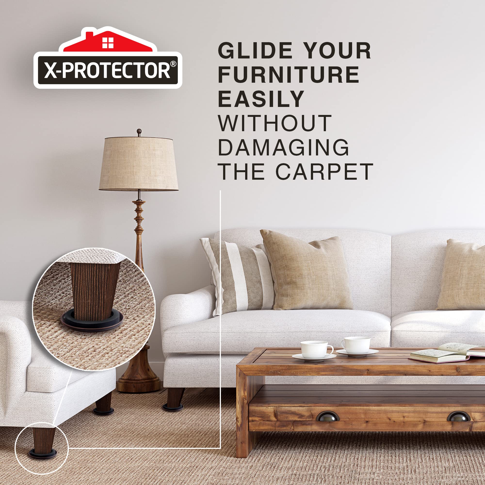 Furniture Sliders for Carpet X-PROTECTOR 8 PCS 4 3/4" - The Best Heavy-Duty Moving Pads - Sliders for Furniture with Unique Design. Move Your Furniture Easily with Furniture Sliders for Carpets!