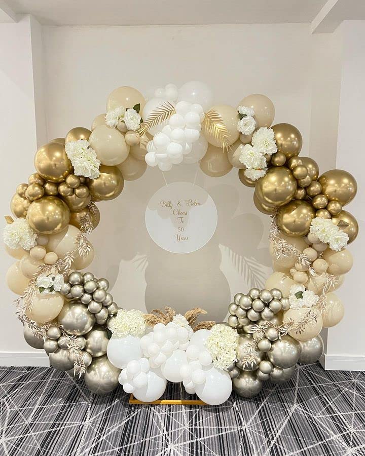 Sand White Gold Silver Balloon Garland Arch 135PCS Nude Beige White and Chrome Gold Silver Balloons Balloon Arch for Boho Wedding Bridal Baby Shower Engagement Anniversary Birthday Party Decorations