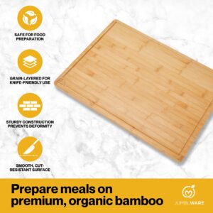 JumblWare Bamboo Cutting Board. Heavy Duty Wooden Chopping Block Tray with Handles & Juice Groove for Meat, Cheese, Fruits, Vegetables & Charcuterie. Kitchen Gift for Men & Women. Large, 24” x 18”