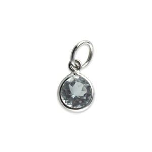 aquamarine charm 5mm round handmade in 14k white gold