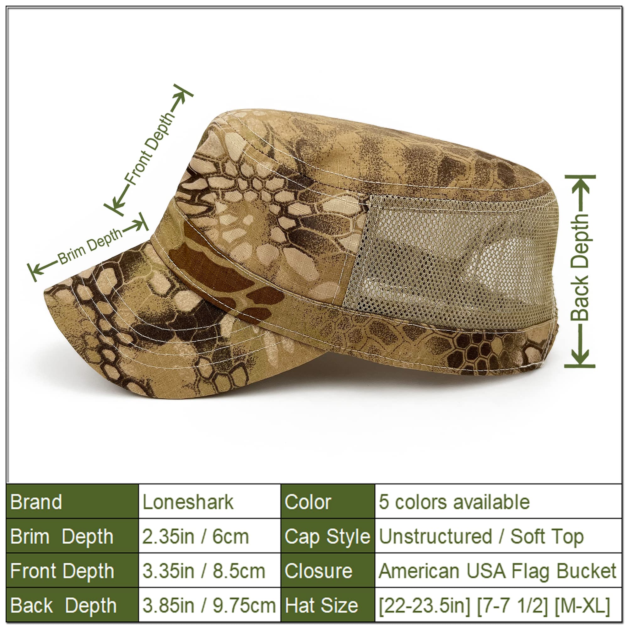 Loneshark Camo Army Cap Cadet Army Cap Basic Everyday Military Style Hat Men Women's Military Cadet Cap Hat US Military Cadet Hat Patrol Hat Rank OCP Cadet Cap Waterproof Adjustable Desert Highland