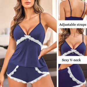 Avidlove Pajama Set Summer Short Sleepwear Sexy Modal PJ Cami Shorts Set Nightwear Set (Blue,XL)