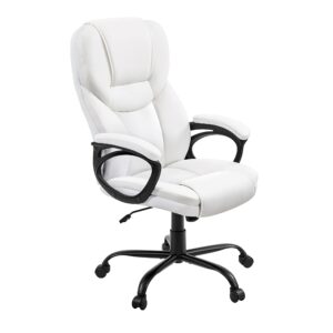 Yaheetech High Back Executive Office Chair Faux Leather Managerial Chair Ergonomic Computer Meeting Chair Large Seat, Sturdy Metal Base,White