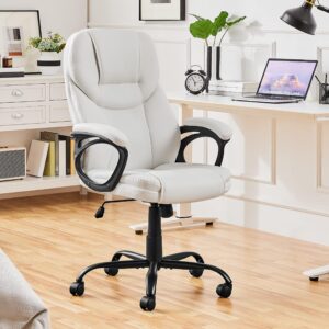 Yaheetech High Back Executive Office Chair Faux Leather Managerial Chair Ergonomic Computer Meeting Chair Large Seat, Sturdy Metal Base,White