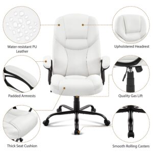 Yaheetech High Back Executive Office Chair Faux Leather Managerial Chair Ergonomic Computer Meeting Chair Large Seat, Sturdy Metal Base,White