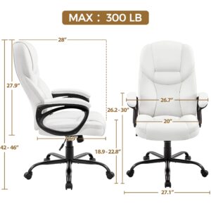 Yaheetech High Back Executive Office Chair Faux Leather Managerial Chair Ergonomic Computer Meeting Chair Large Seat, Sturdy Metal Base,White