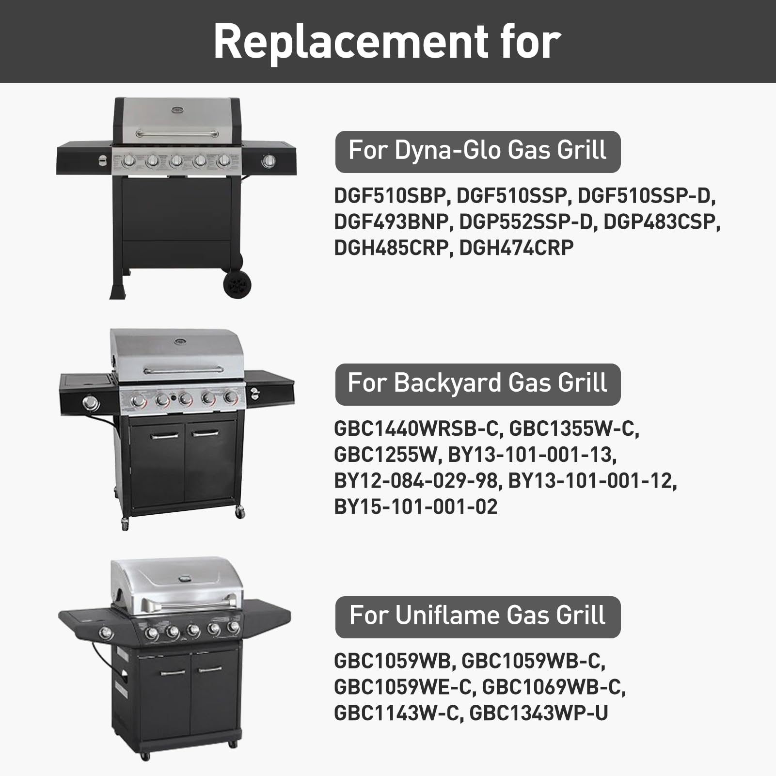 SHINESTAR Grill Heat Plates Replacement Parts for Dyna-Glo, Backyard & Uniflame Grill, DGF510SBP, DGF493BNP, BY15-101-001-02, BY13-101-001-13, Porcelain Steel, 15" x 3-13/16", 5-Pack