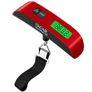 bagail digital luggage scale,110lbs hanging baggage scale with backlit lcd display,portable suitcase weighing scale,travel luggage weight scale with hook,strong straps for travelers.(red with temp）