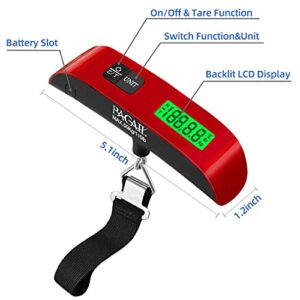 BAGAIL Digital Luggage Scale,110lbs Hanging Baggage Scale with Backlit LCD Display,Portable Suitcase Weighing Scale,Travel Luggage Weight Scale with Hook,Strong Straps for Travelers.(Red with Temp）