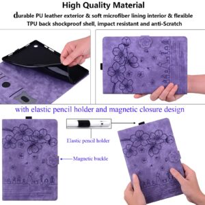 UUcovers for iPad 10th Generation 10.9 inch Case 2022 with Stand/Pencil Holder/Pocket/Magnetic Smart Embossed Flower PU Leather Folio Cover,Auto Wake/Sleep & Multiple Angles,Cherry Blossom Purple Cat