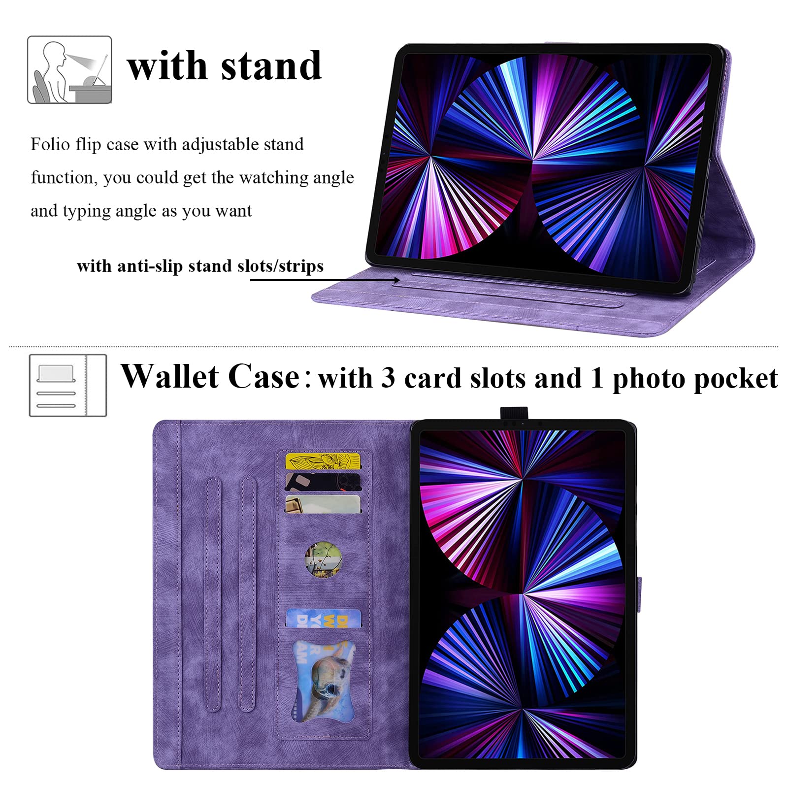 UUcovers for iPad 10th Generation 10.9 inch Case 2022 with Stand/Pencil Holder/Pocket/Magnetic Smart Embossed Flower PU Leather Folio Cover,Auto Wake/Sleep & Multiple Angles,Cherry Blossom Purple Cat